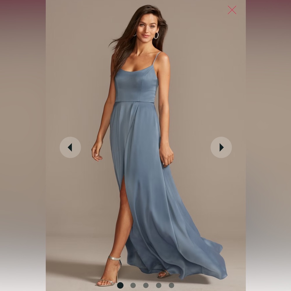 Crepe-Back Satin Spaghetti Strap Dress (Steel Blue)